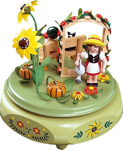 Spieldose Richard Gläser Motiv Gartenidylle