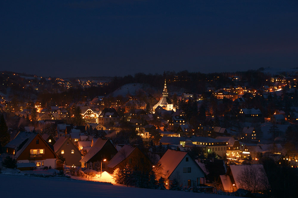 Seiffen im Winter beleuchtet